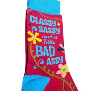 Fabdaz Classy Sassy Bad Assy Crew Socks NWT Floral Pink Blue Ladies Size 5-10
